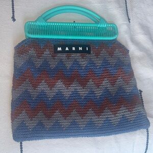 Marni Multicolor Zigzag Knit market Tote with weaved handle